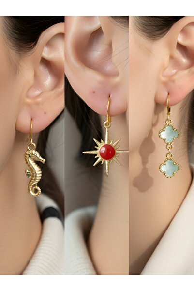 TURBİJ طقم أقراط نسائية مكون من 3 قطع مع رمزات عصرية