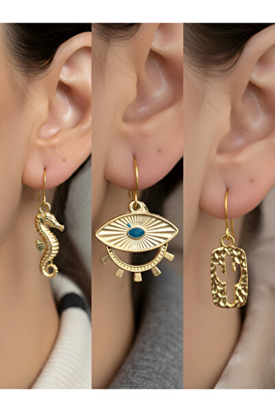 TURBİJ طقم أقراط نسائية مكون من 3 قطع مع رمزات عصرية