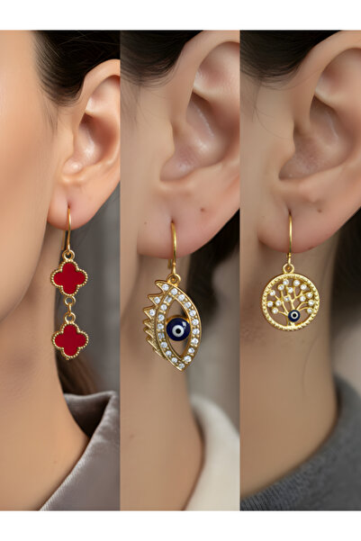 TURBİJ طقم أقراط نسائية مكون من 3 قطع مع رمزات عصرية