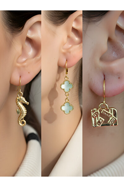 TURBİJ طقم أقراط نسائية مكون من 3 قطع مع رمزات عصرية