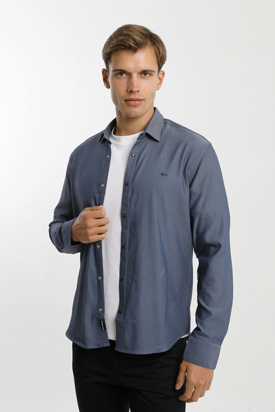 Smc by Semco Long Sleeve Snap Button Cotton Lycra Patterned Men's Shirt