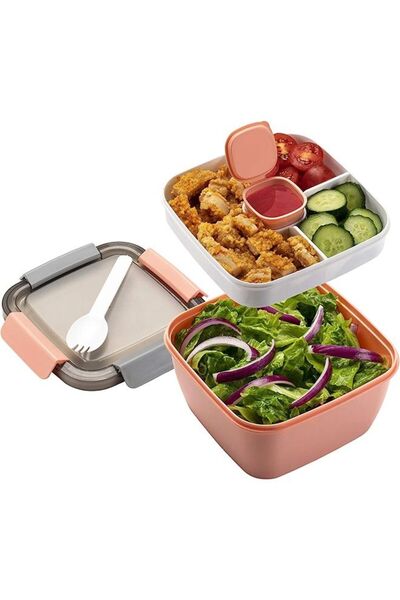 Arabest Salad Lunch Container to Go, 52-Oz Salad Bowls with 3 Compartments (Pink)