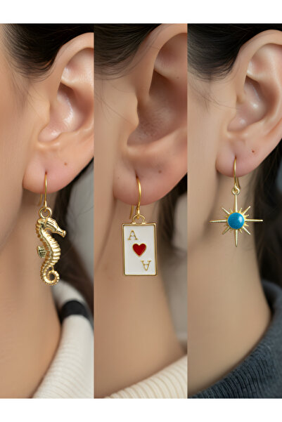 TURBİJ طقم أقراط نسائية مكون من 3 قطع مع رمزات عصرية