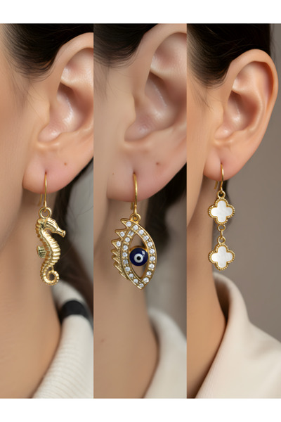 TURBİJ طقم أقراط نسائية مكون من 3 قطع مع رمزات عصرية