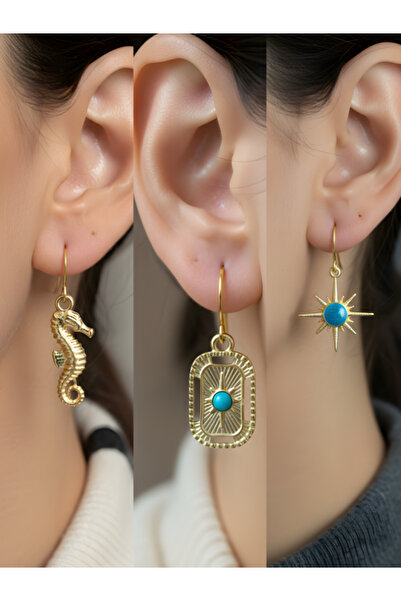 TURBİJ طقم أقراط نسائية مكون من 3 قطع مع رمزات عصرية