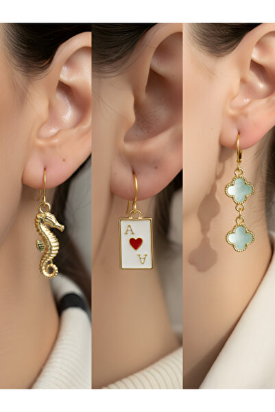 TURBİJ طقم أقراط نسائية مكون من 3 قطع مع رمزات عصرية