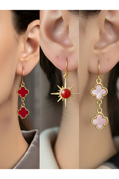 TURBİJ طقم أقراط نسائية مكون من 3 قطع مع رمزات عصرية