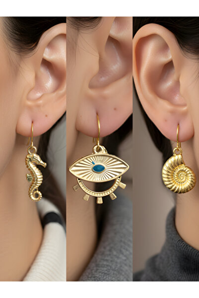 TURBİJ طقم أقراط نسائية مكون من 3 قطع مع رمزات عصرية