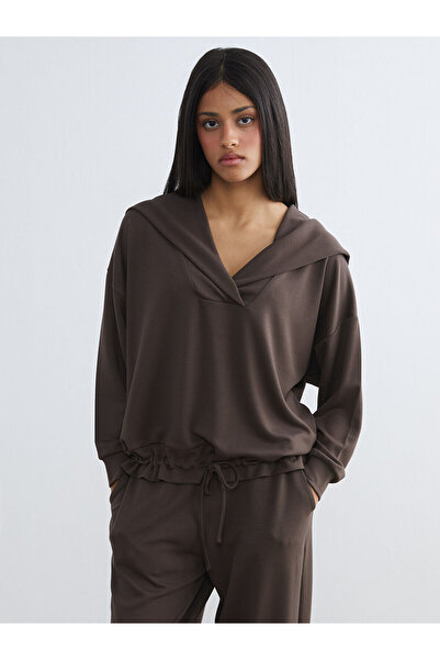 LC Waikiki KOOR SPORT Кафяво поло с висока яка, дамско суитшърт с голям размер W5O456Z8