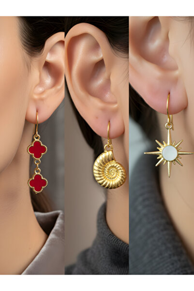 TURBİJ طقم أقراط نسائية مكون من 3 قطع مع رمزات عصرية