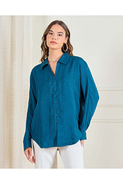 REDTAG Women Teal Plain Shirt Blouse