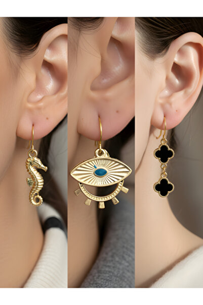 TURBİJ طقم أقراط نسائية مكون من 3 قطع مع رمزات عصرية