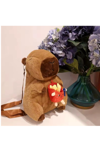 OEM Capybara Plush Backpack 35 cm, with french fries, cute and practical