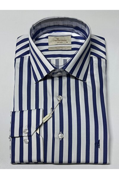 Daniel Bessi Μακρυμάνικο εφαρμοστό 100% βαμβακερό σατέν χωρίς τσέπες ριγέ κλασικό ανδρικό πουκάμισο GML-705