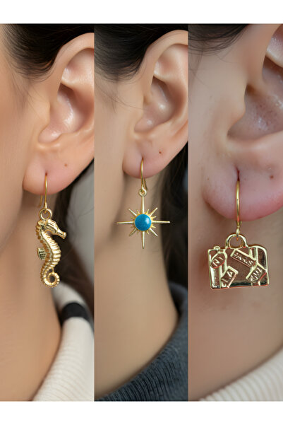 TURBİJ طقم أقراط نسائية مكون من 3 قطع مع رمزات عصرية