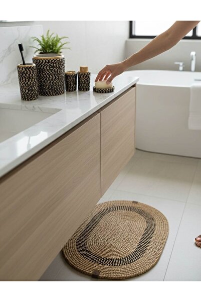 Home Inn Home Textile Set de baie din 6 piese cu aspect natural de răchită – elegant și modern, negru-natural