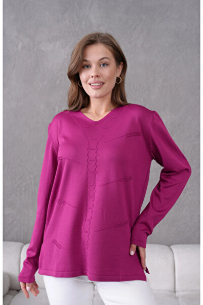 Elçelya Moda Pulover tricotat subțire cu textura moale pentru femei, cu decol...