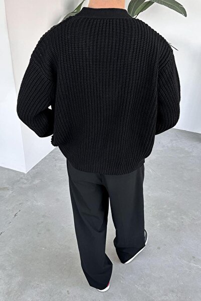 HAFKAGİYİM Black Knitted Detail Knitwear Cardigan