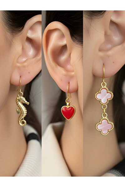 TURBİJ طقم أقراط نسائية مكون من 3 قطع مع رمزات عصرية