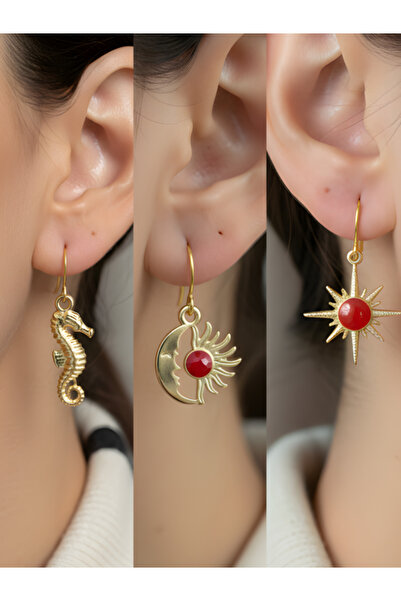 TURBİJ طقم أقراط نسائية مكون من 3 قطع مع رمزات عصرية