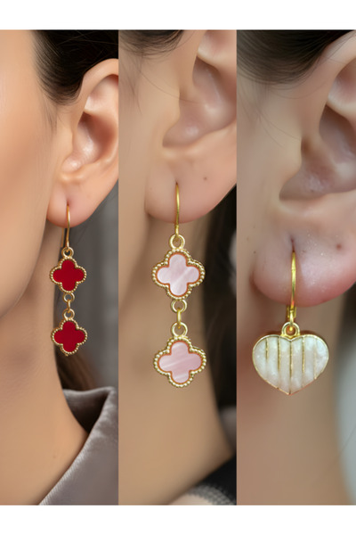 TURBİJ طقم أقراط نسائية مكون من 3 قطع مع رمزات عصرية