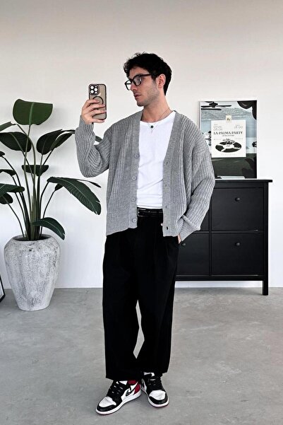 HAFKAGİYİM Gray Knitted Detail Knitwear Cardigan