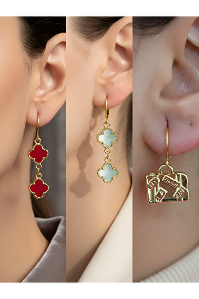 TURBİJ طقم أقراط نسائية مكون من 3 قطع مع رمزات عصرية