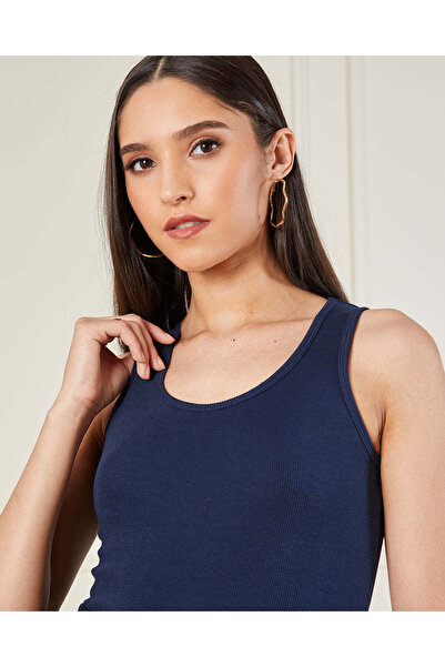 REDTAG Women Navy Solid Ribbed Vest