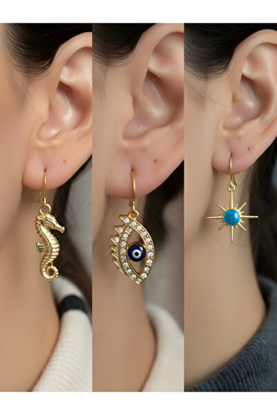 TURBİJ طقم أقراط نسائية مكون من 3 قطع مع رمزات عصرية