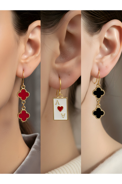 TURBİJ طقم أقراط نسائية مكون من 3 قطع مع رمزات عصرية