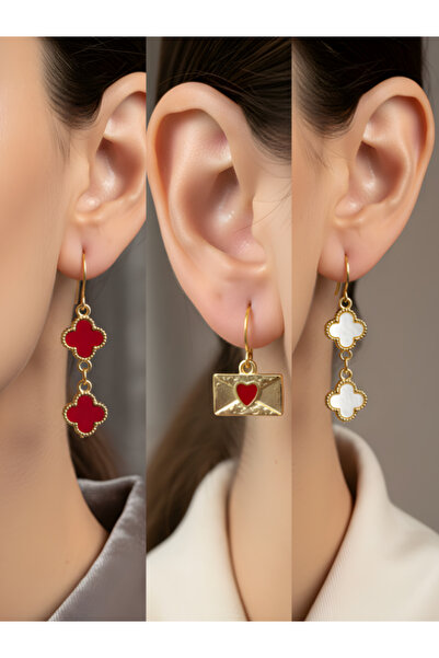 TURBİJ طقم أقراط نسائية مكون من 3 قطع مع رمزات عصرية