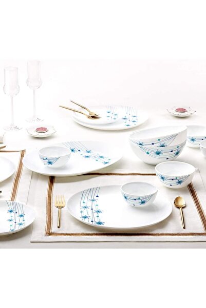 British Chef 21-Piece Opalware Bluebell Dinner Set - White