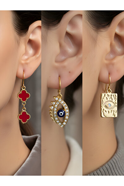 TURBİJ طقم أقراط نسائية مكون من 3 قطع مع رمزات عصرية