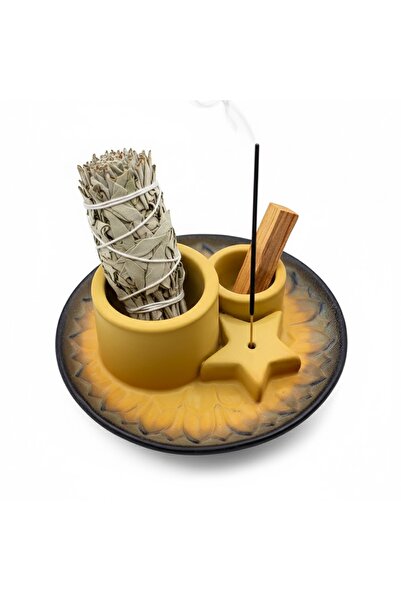 Shamanics Ceramic Holder for White Sage, Palo Santo and Incense Sticks, 13 cm