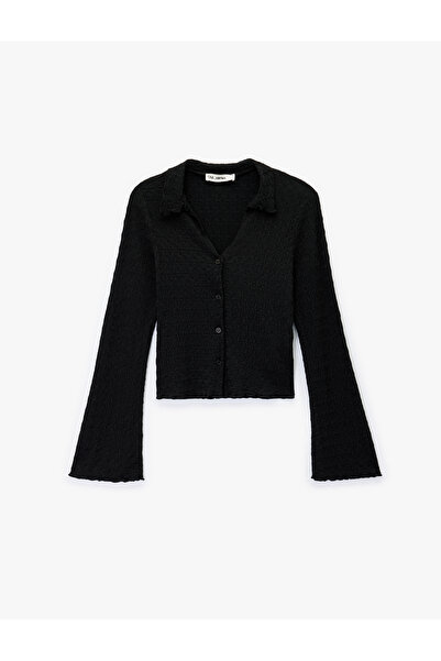 Koton Slim Fit Long Sleeve Buttoned Textured Classic Collar Blouse