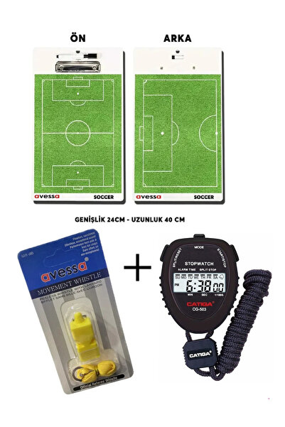 AVESSA Antrenör Seti 3 Lü FTT-10 Futbol Taktik Tahtası + CG-503 Kronometre + ...