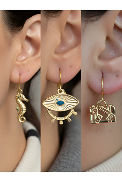 TURBİJ طقم أقراط نسائية مكون من 3 قطع مع رمزات عصرية