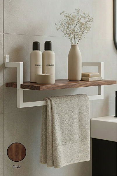 Euromob 60x20 cm, Banyo Rafı, Duvara Monte, Havluluk, 1 Katlı, Dekoratif Düzenleyici, Organizer, Beyaz Metal