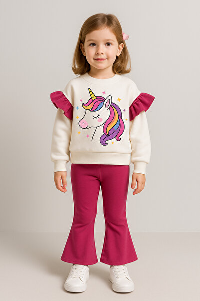 bebekpare Girl's Top and Bottom Set Fuchsia Horse Printed (Non-Embroidered Fabric) 100% Cotton