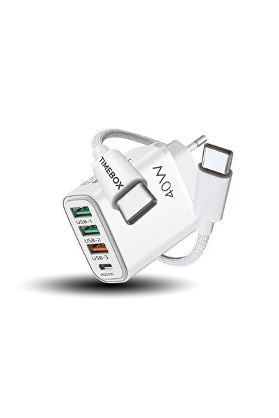 Timebox Încărcător rapid de 40 W, 4 porturi (1xUSB-C, 3xUSB-A) + cablu USB-C,...