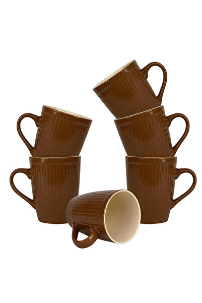 Cesiro Set of 6 cups, 220 ml, Cesiro, Porcelain, Cream/Brown