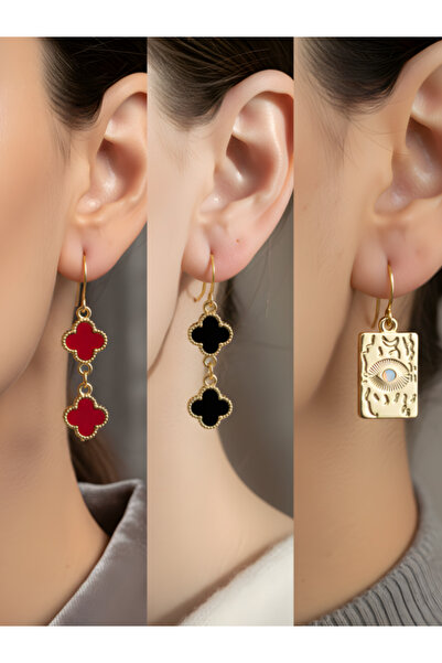 TURBİJ طقم أقراط نسائية مكون من 3 قطع مع رمزات عصرية