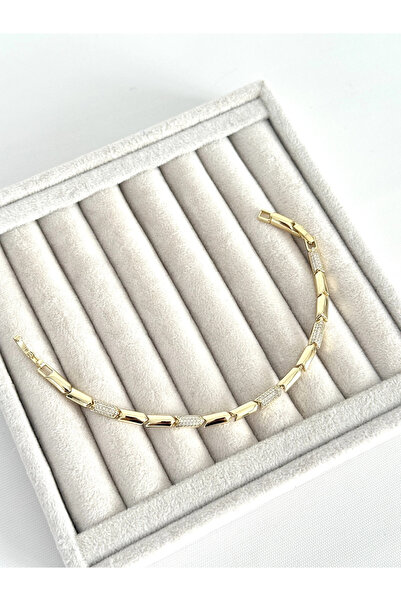 YSX JEWELRY 14K Özel Seri Taşlı Şerit Gold Bileklik