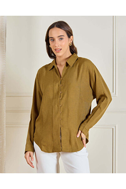 REDTAG Women Brown Button Down Shirt Blouse