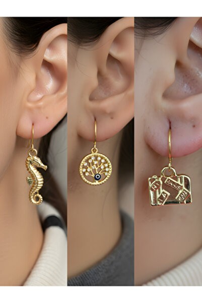 TURBİJ طقم أقراط نسائية مكون من 3 قطع مع رمزات عصرية