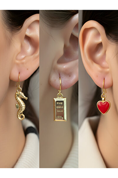 TURBİJ طقم أقراط نسائية مكون من 3 قطع مع رمزات عصرية