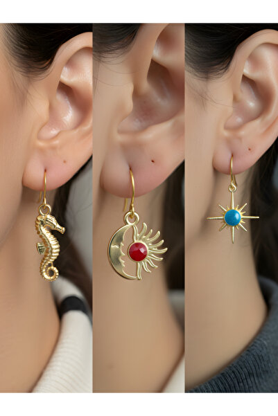 TURBİJ طقم أقراط نسائية مكون من 3 قطع مع رمزات عصرية