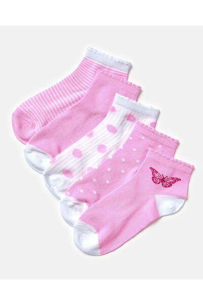 REDTAG جوارب وردية اللون للفتيات الكبيرات تصل إلى الكاحل (5 أزواج)