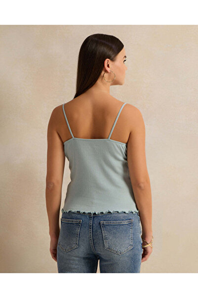 REDTAG Women Mint Sleeve Less Ribbed Vest