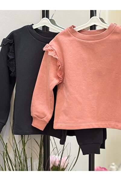 Mon Ami Life Kız çocuk şardonlu yumuşacık dantel kol detaylı sweatshirt